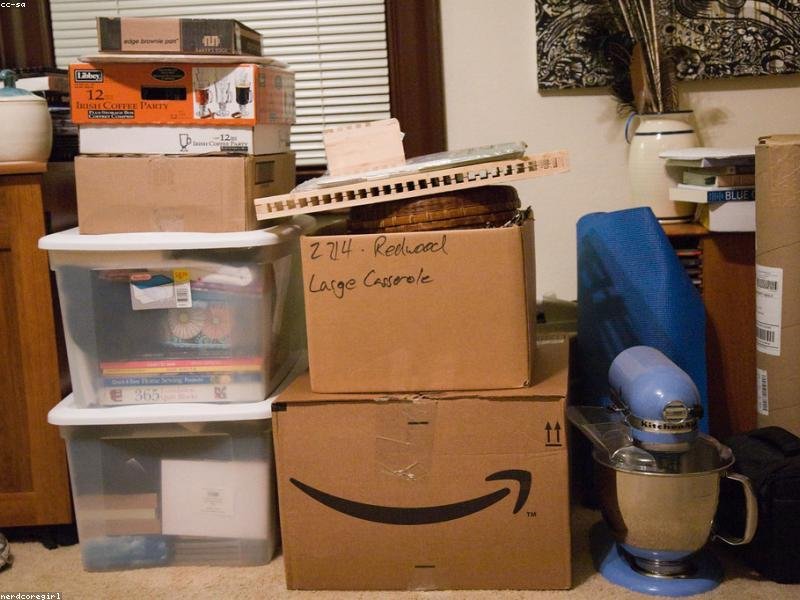 Household boxes and belongings packed for a full estate cleanout